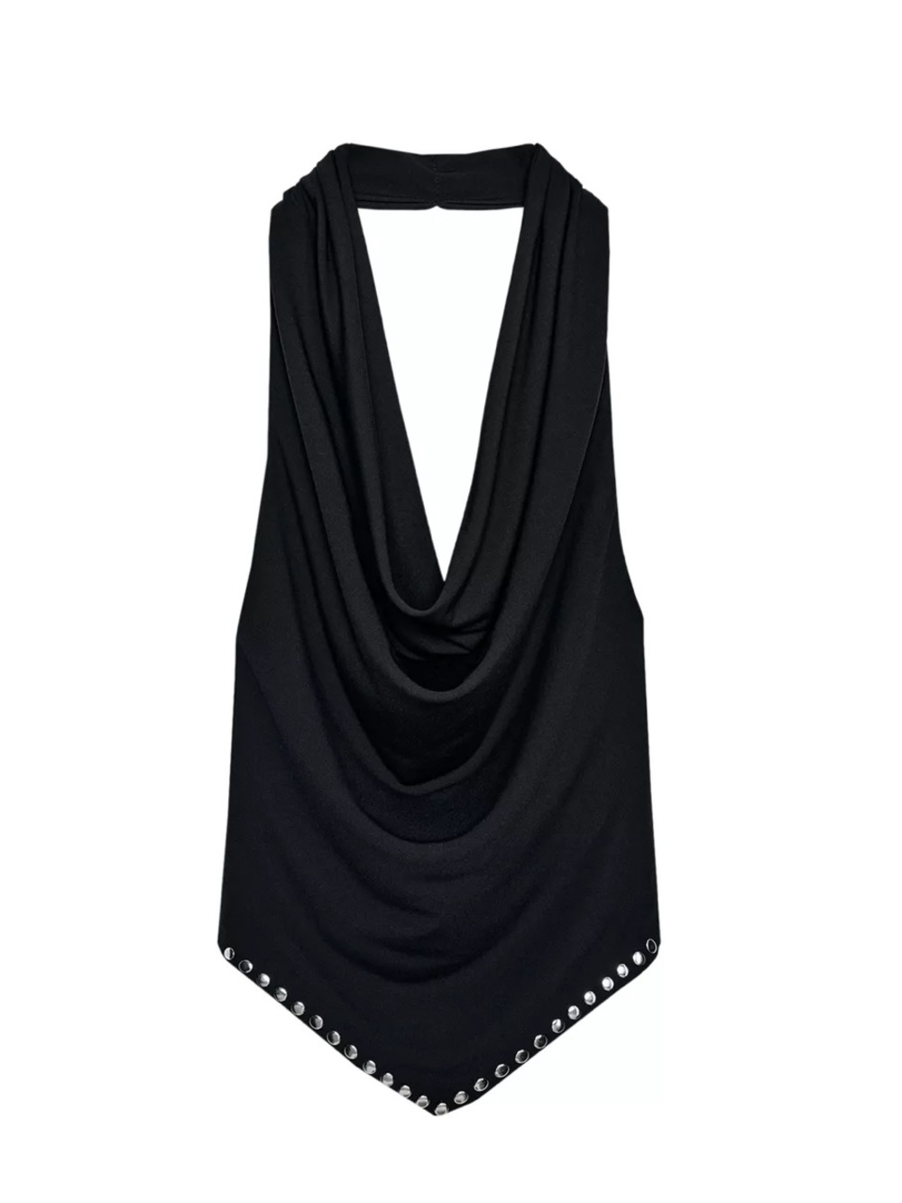 Zara Black Draped Halter with Silver Stud Trim